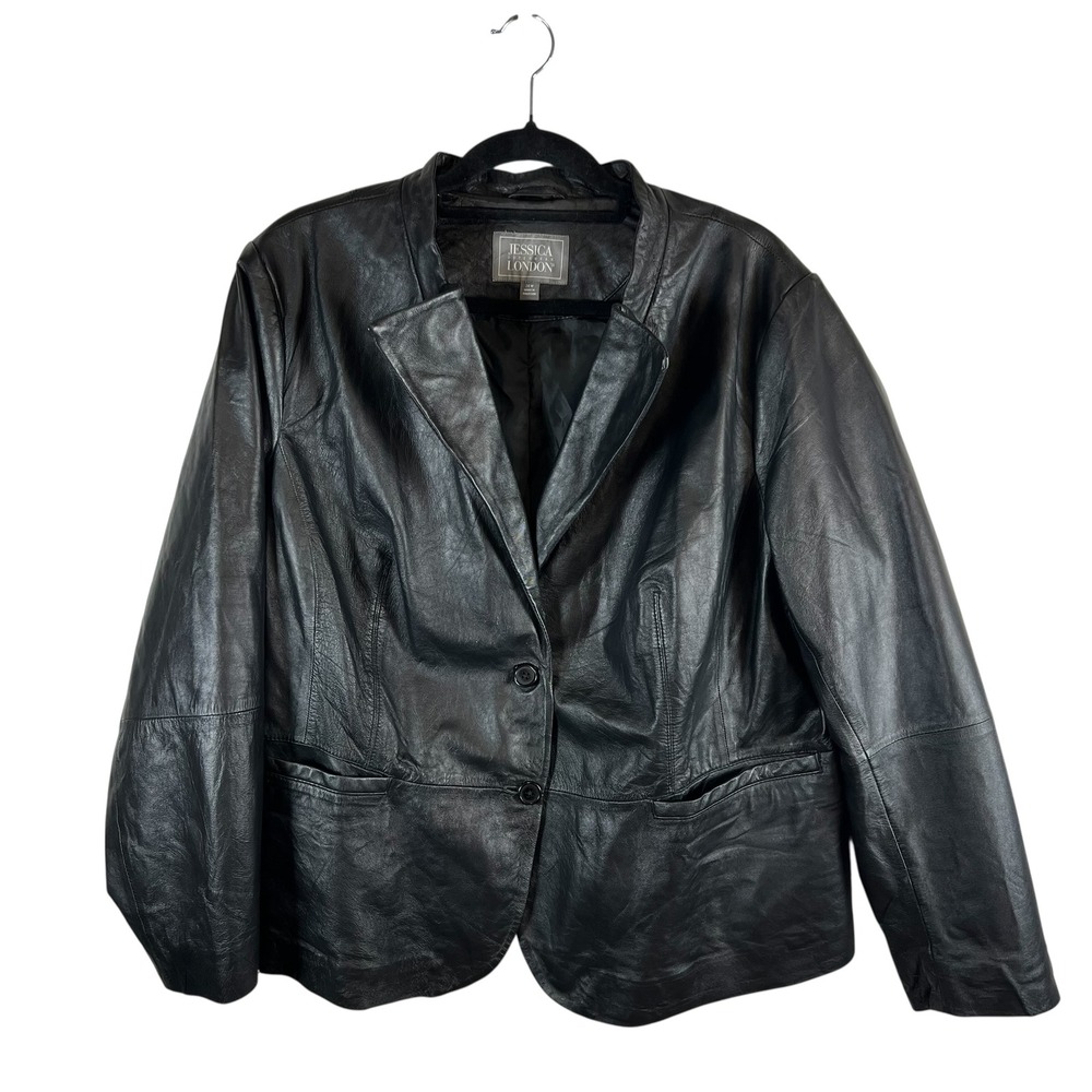 Jessica London Black Soft Leather Blazer Jacket Women Plus Size 24W Luxury Chic‎